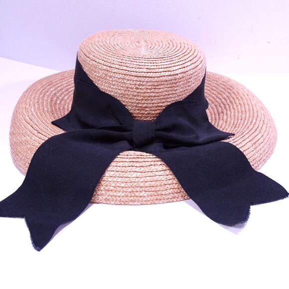 Toucan Collection Women's Bow Black Ribbon Straw Wide Brim Sun Hat - Picture 1 of 11